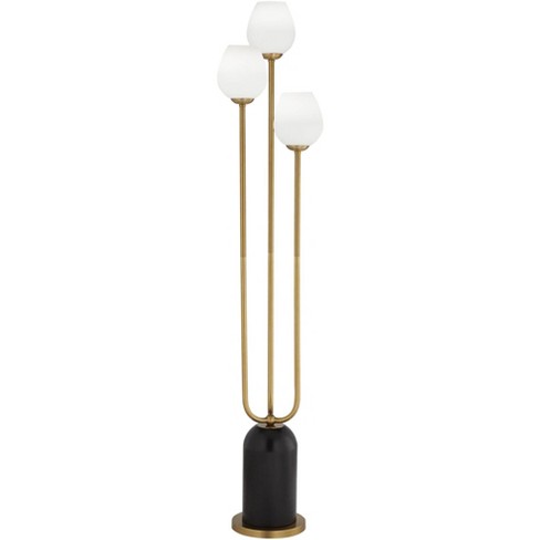 360 Lighting Grayson Modern Glam Luxury 70" Tall Standing Floor Lamp Large Pole 3-Light Foot Switch Gold Black Metal Living Room Bedroom House Reading - image 1 of 4