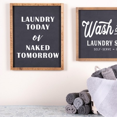 Rustic Fir Wood Laundry Sign with Black and White Text