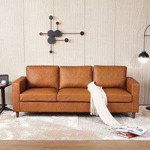 85 Inch Faux Leather Couch, Mid Century Modern 3 Seater Leather Sofa with PU Leather Upholstery, Comfortable and Durable Seating, for Living Room - 1 of 4