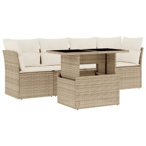 vidaXL 5 Piece Patio Sofa Set with Cushions Beige and Cream Poly Rattan - Without Storage - 1 of 4