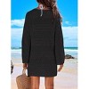 Women's Crochet Knit Beach Cover-Up - V-Neck Long Bell Sleeve Sheer Swimwear Tunic Dress - 4 of 4