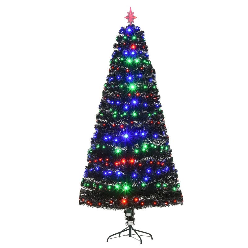 HOMCOM 7 FT Tall Fir Artificial Christmas Tree with Realistic Branches, 280 Multi-Color Fiber Optic LED Lights and 280 Tips, Black, 1 of 9