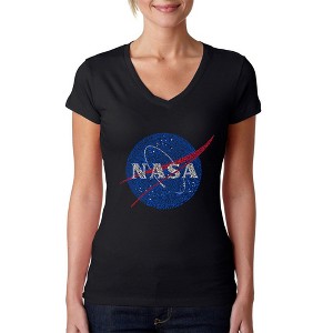LA Pop Art Women's Word Art V-Neck T-Shirt - NASA's Most Notable Missions - 1 of 4