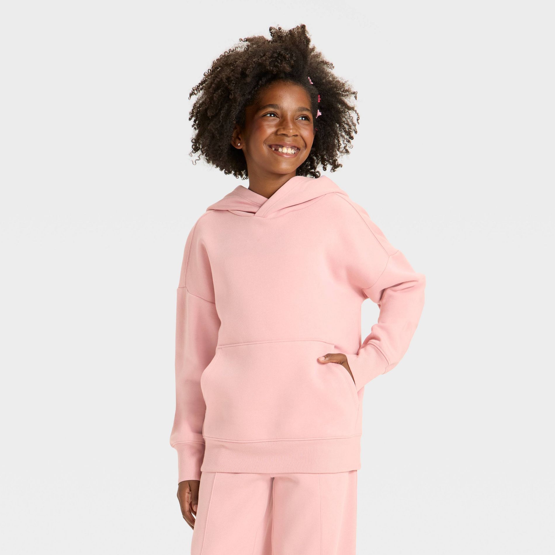 Girls' Oversized Fleece Hoodie Sweatshirt - art class™ Pink L