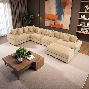 154.6" Corduroy Cloud U-Shaped Modular Sectional Sofa with Thick Cushions & Ottoman - 1 of 4