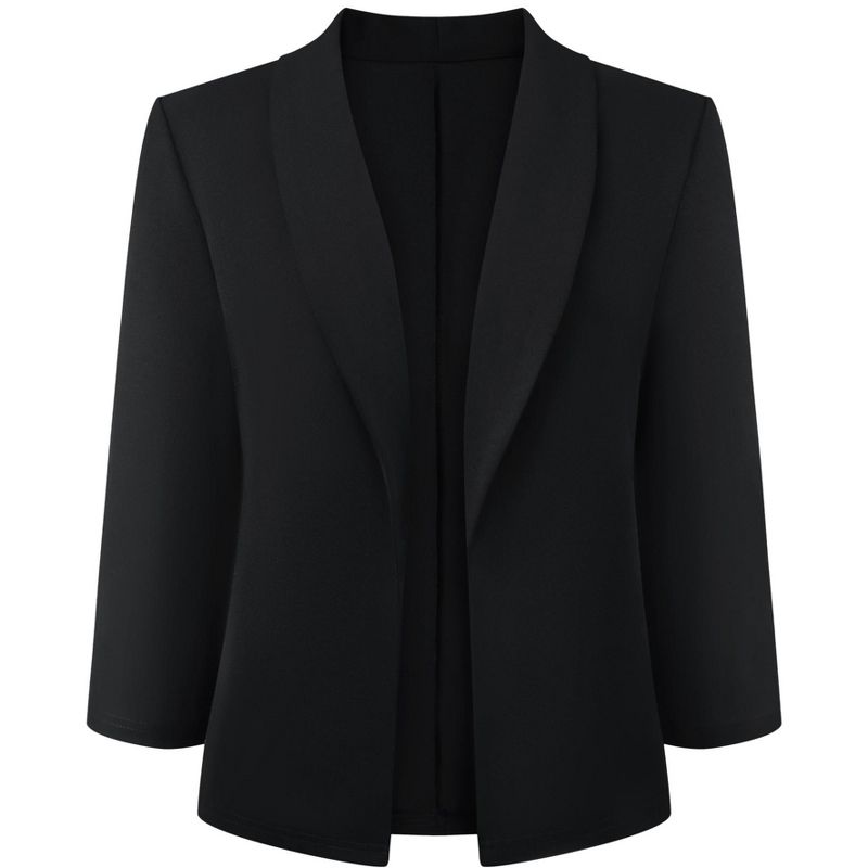 INSPIRE CHIC Women's 3/4 Sleeve Shawl Collar Open Front Lightweight Stretchy Blazer Small Black