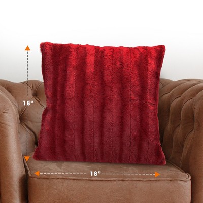 Maroon Faux Fur Decorative Euro Pillow Cover, 18" x 18"