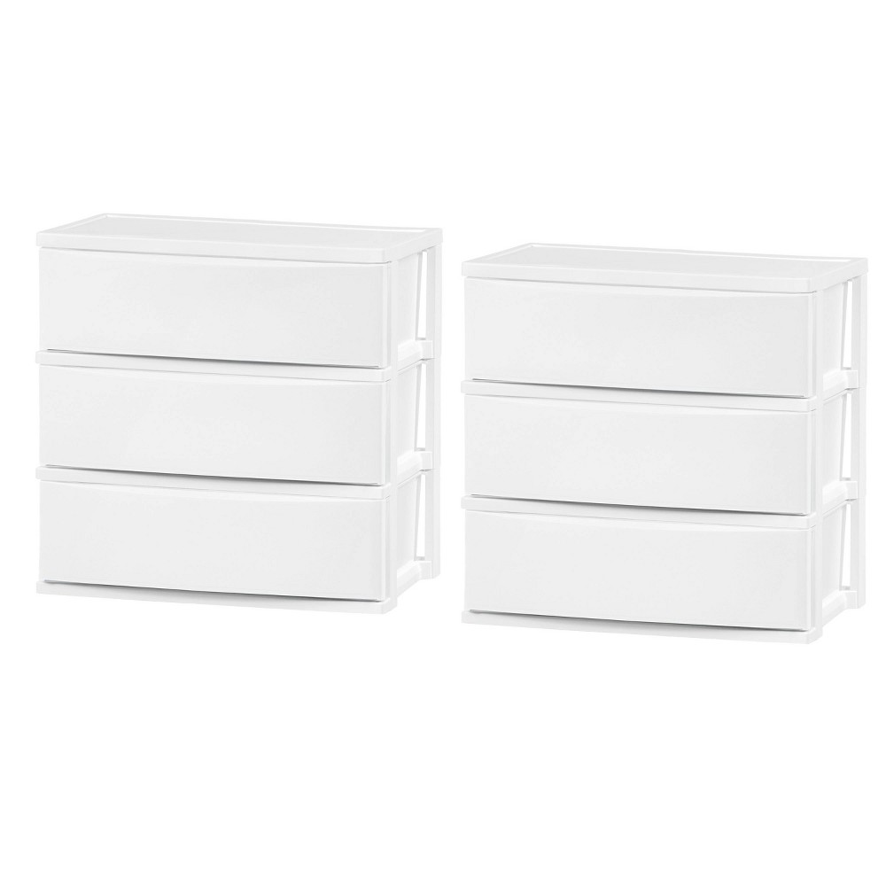 IRIS 2pk Wide 3 Drawer Plastic Storage Chests: Utility Storage Drawers for Craft Supplies, Books, Clothing, White