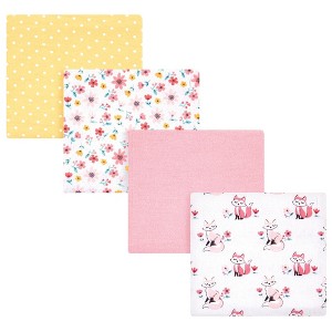 Hudson Baby Infant Girl Cotton Flannel Receiving Blankets, Floral Fox, One Size - 1 of 4