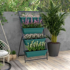 Vince 4-Tier Plastic Raised Garden Bed with Metal Frame, Planter Boxes with Stand for Vegetable, Flowers and Herbs, Outdoor Furniture - The Pop Home - 1 of 4