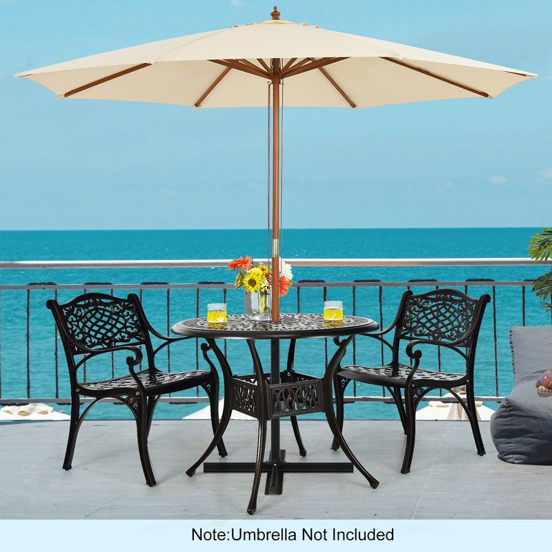 Costway 3 PCS Patio Dining Bistro Set Cast Aluminum Round Patio Table W/Chairs, 4 of 10