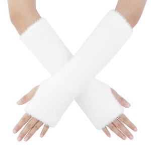 INSPIRE CHIC Women's Faux Fur Fingerless Wrist for Christmas Party Windproof Warmer Plush Gloves 1 Pair - 1 of 4