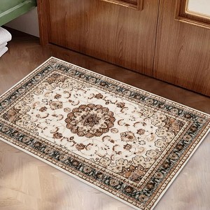 Vintage Medallion Rug, Machine Washable, Low Pile Soft Carpet with Non-Slip Rubber Backing, Pet Friendly for Living Room, Bedroom, - 1 of 4