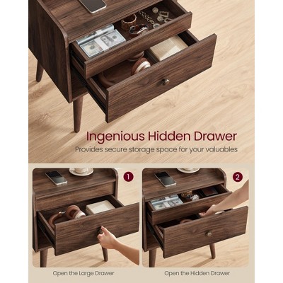 Walnut Mid-Century Modern 2-Drawer Nightstands with Solid Wood Legs