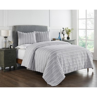 Gray King Cotton Comforter Set with Textured Stripes