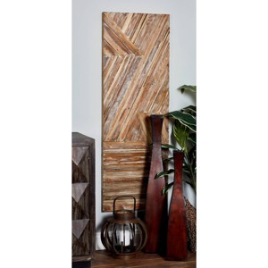 Reclaimed Wood Geometric Handmade Linear Wall Decor Brown - Olivia & May: Farmhouse Style, Carved Art, Vertical Orientation, Spot Clean - 1 of 4