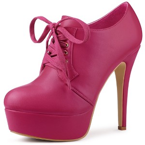 Allegra K Women's Platform Round Toe Lace up Stiletto High Heel Ankle Booties - 1 of 4