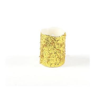 Melrose 4" Seasons of Elegance Gold Glittered Flameless LED Wax Christmas Pillar Candle