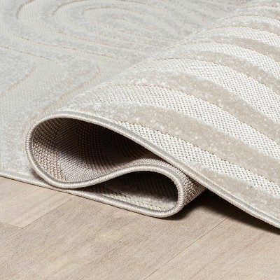 Cream High-Low Abstract Striped Indoor/Outdoor Runner Rug