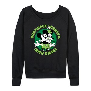 Women's - Disney - Shamrock Wishes Irish Kisses Lightweight French Terry Wide Neck Long Sleeve Shirt - 1 of 4