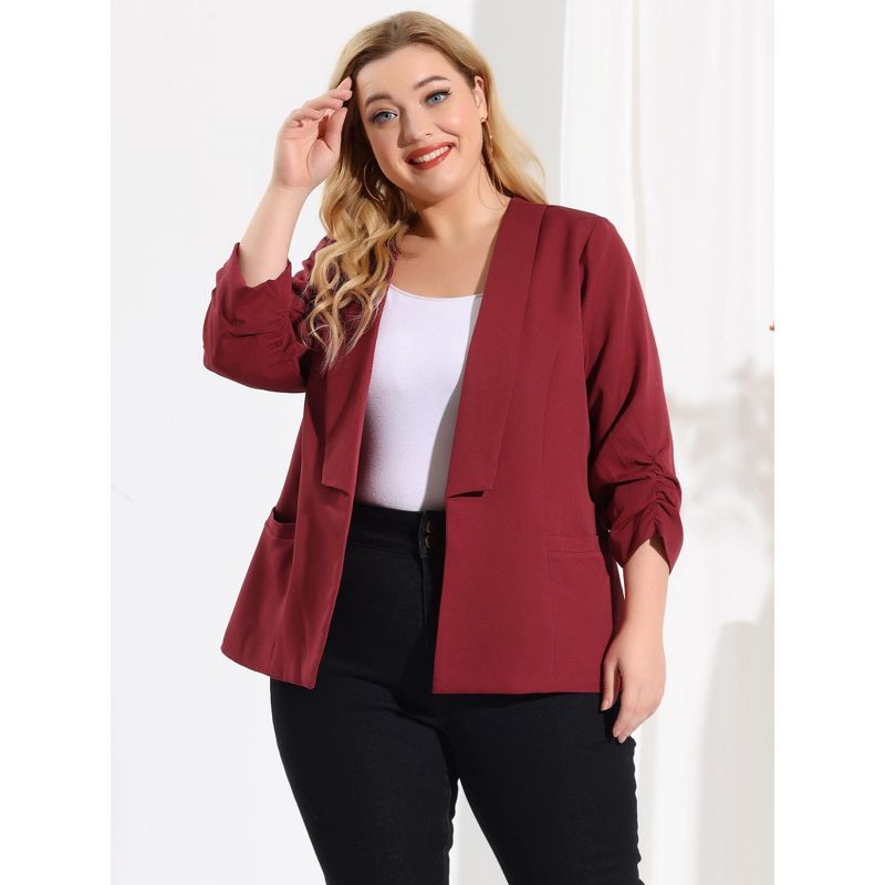 Agnes Orinda Women's Plus Size Fashion Formal with 3/4 Pleated Sleeves and Shawl Collar Blazers, 5 of 8