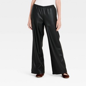 Pantalones de Pierna Ancha Modernos de Cuero Sintético con Elástico - A New Day™ - Negro