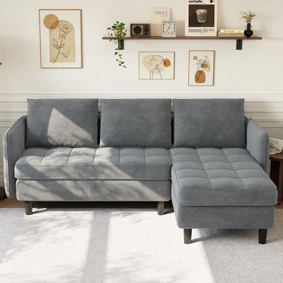 Modern Compact Couch with Storage, 75.6" Reversible Sleeper Sectional Sofa with Chaise, Chenille Fabric, Tufted Back