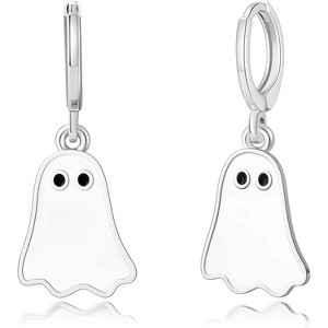 Cute Ghost Huggie Earrings - Gold Hoop with Black White Halloween Ghost Drop for Women - 1 of 4
