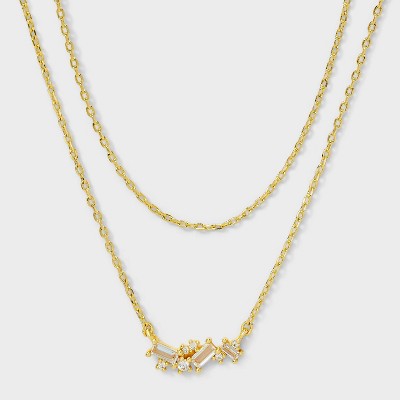 14K Gold Plated Cubic Zirconia Cluster Multi-Strand Necklace - A New Day™ Gold