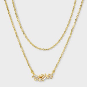 14K Gold Plated Cubic Zirconia Cluster Multi-Strand Necklace - A New Day™ Gold - 1 of 4