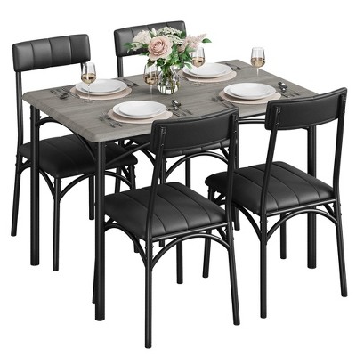 WhizMax Dining Table Set for 4 with Cushion Chairs, 5 Piece Kitchen Table and Upholstered Chairs for Kitchen Apartment Dining Room, Rustic Brown