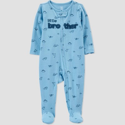 Image of Baby Boys' Dino 'Little Brother' Footed Pajama - Just One You® made by carter's Blue 3M