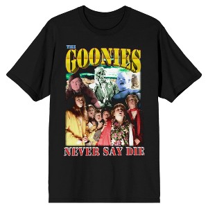 Goonies Never Say Die Movie Characters Poster Men's Black T-shirt - 1 of 3
