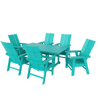 WestinTrends 7 Piece Outdoor Patio Dining Table and Modern Adirondack Armchair Set
