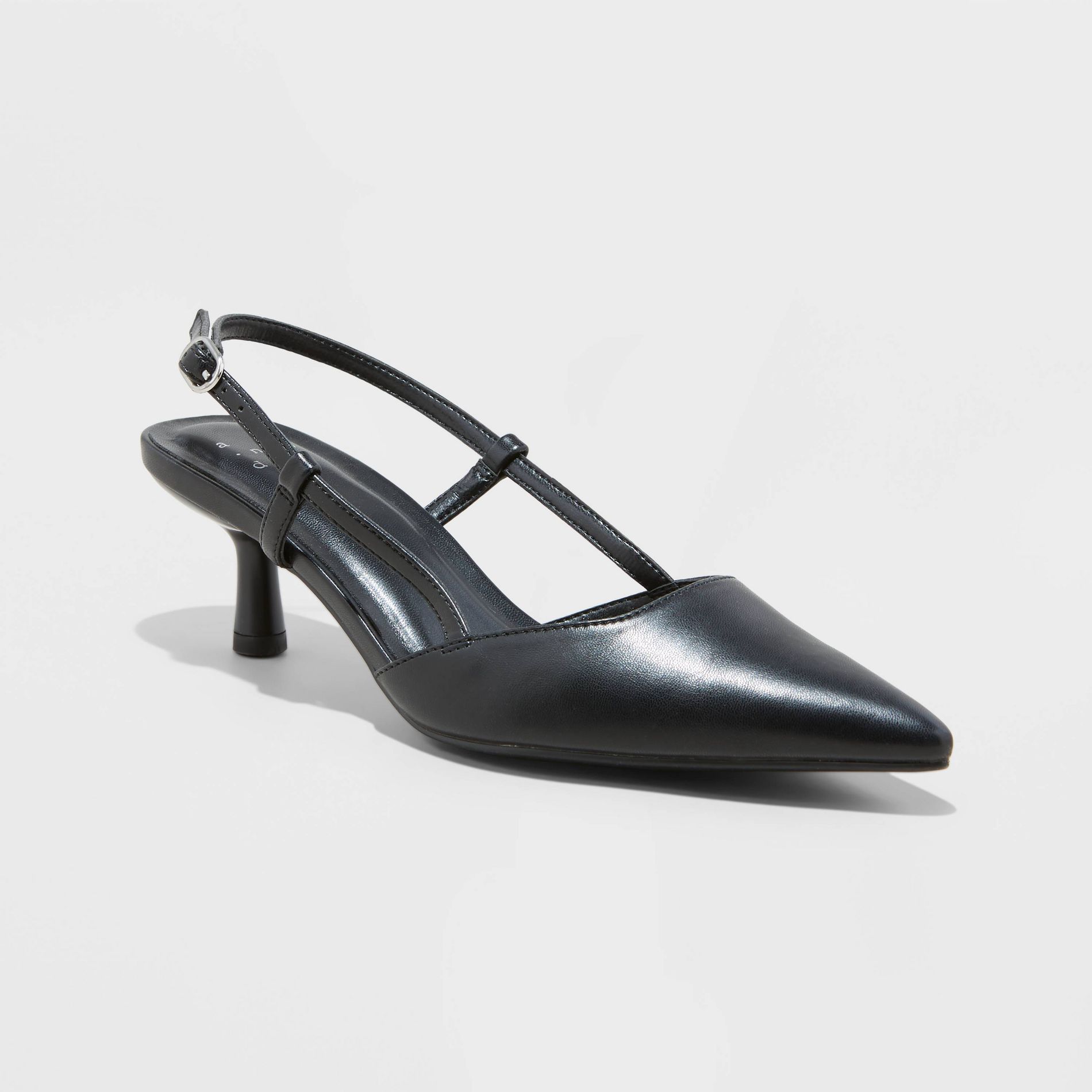 Women's Annette Wide Width Slingback Kitten Heels with Memory Foam Insole - A New Day™ Black 7W: Pointed Toe, Non-Marking Outsole