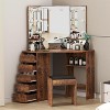 Corner Vanity Desk and Bench, Makeup Vanity Table with 3-Folding Lighted Mirrors, Charging Station, 5 Drawers for Bedroom - 2 of 4