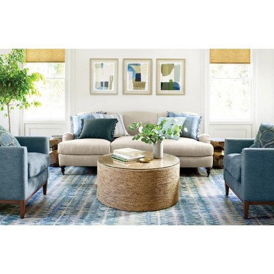 Ivory and Blue Abstract Wool Handwoven Rug 2' x 3'