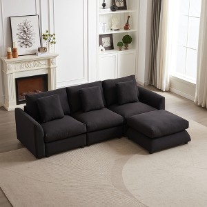 102.2" Upholstered Modular L-Shaped Sofa with Ottoman, 3 Cushions & 3 Pillows - 1 of 4