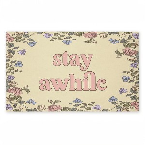 Stupell Industries Stay Awhile with Floral Border Printed Outdoor Door Mat, design by Lil' Rue, 18"x30" - 1 of 4