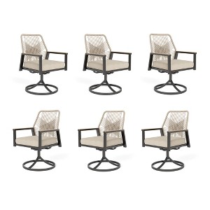 Captiva Designs Outdoor Dining Beige Rattan Chairs with Thick Cushions and Woven Wicker Backs - 1 of 4