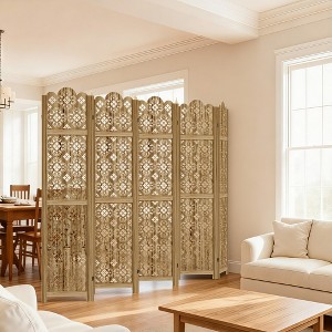 Wooakway Rustic Folding Wood Room Divider Vintage Freestand Privacy Screen for Room Seperation Living Room Bedroom Office Room - 1 of 4
