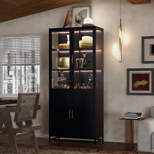 76.75"Tall Iron Display Cabinet with Glass Doors, 3-Sided Panoramic View and LED Lights for Hallways, Living Room, Kitchen or Office - 1 of 4