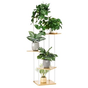Unique Bargains Wood Metal Corner Display Multiple Flower Pot Plant Stand 5 Tiers White - 1 of 4