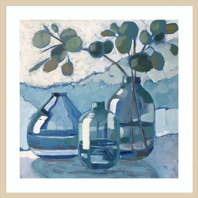Amanti Art Eucalyptus in Blue Glassware by Sue Riger Wood Framed Wall Art Print
