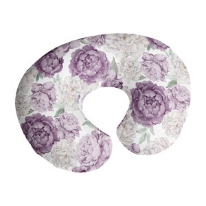 Sweet Jojo Designs Girl Support Nursing Pillow Cover (Pillow Not Included) Peony Floral Garden Purple Ivory and Green - 1 of 4