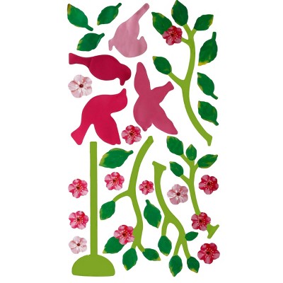 Slickblue Beautiful Cherry Blossom & Birds Wall Decals – Vinyl Art Stickers for Smooth Surfaces, 12.6x23.6 Inches