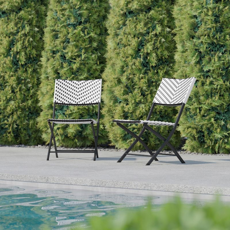 Flash Furniture Rouen Set of Two Folding French Bistro Chairs in PE Rattan with Metal Frames for Indoor and Outdoor Use, 2 of 12