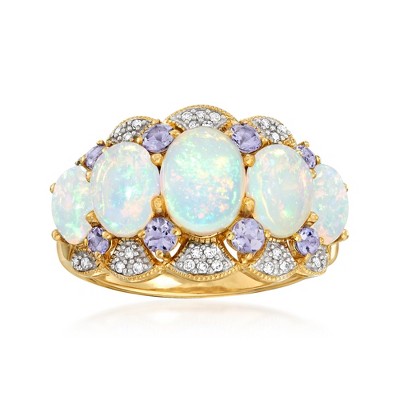 Ross-Simons Ethiopian Opal and 0.45 ct. t.w. Tanzanite Ring With Diamonds in 14kt Yellow Gold