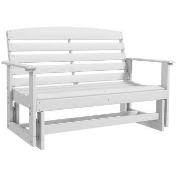 Outsunny 2-Person Outdoor Glider Bench Patio Double Swing Rocking Chair Loveseat w/ Slatted HDPE Frame for Backyard Garden Porch, Light White