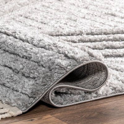 Light Grey Geometric Shag 8' x 10' Synthetic Area Rug